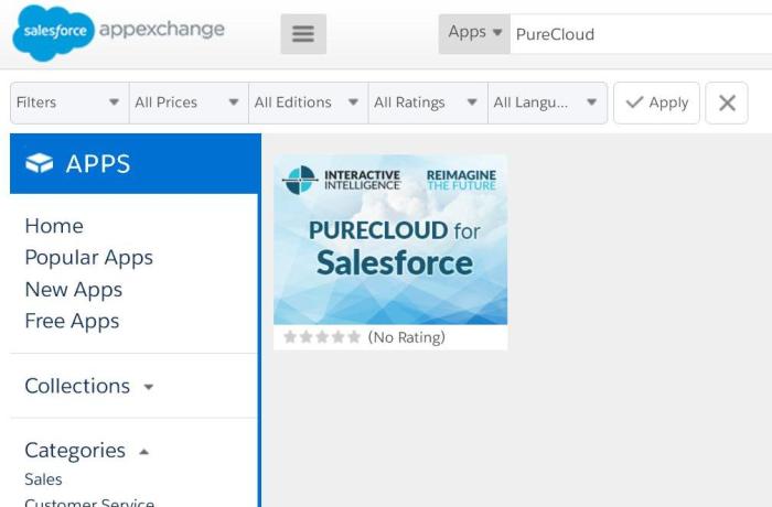 Interactive Intelligence anuncia la disponibilidad de PureCloud Engage en Salesforce AppExchange, el principal mercado mundial de aplicaciones de empresa