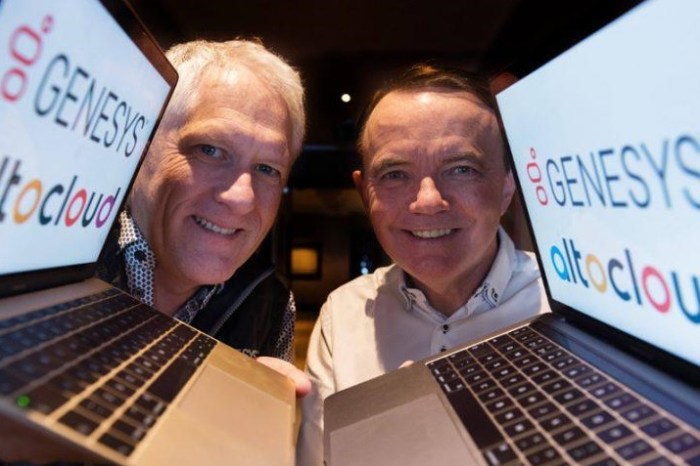 Stephen Coney, vicepresidente de Ingeniería de Genesys y Barry O'Sullivan, cofundador y CEO de Altocloud